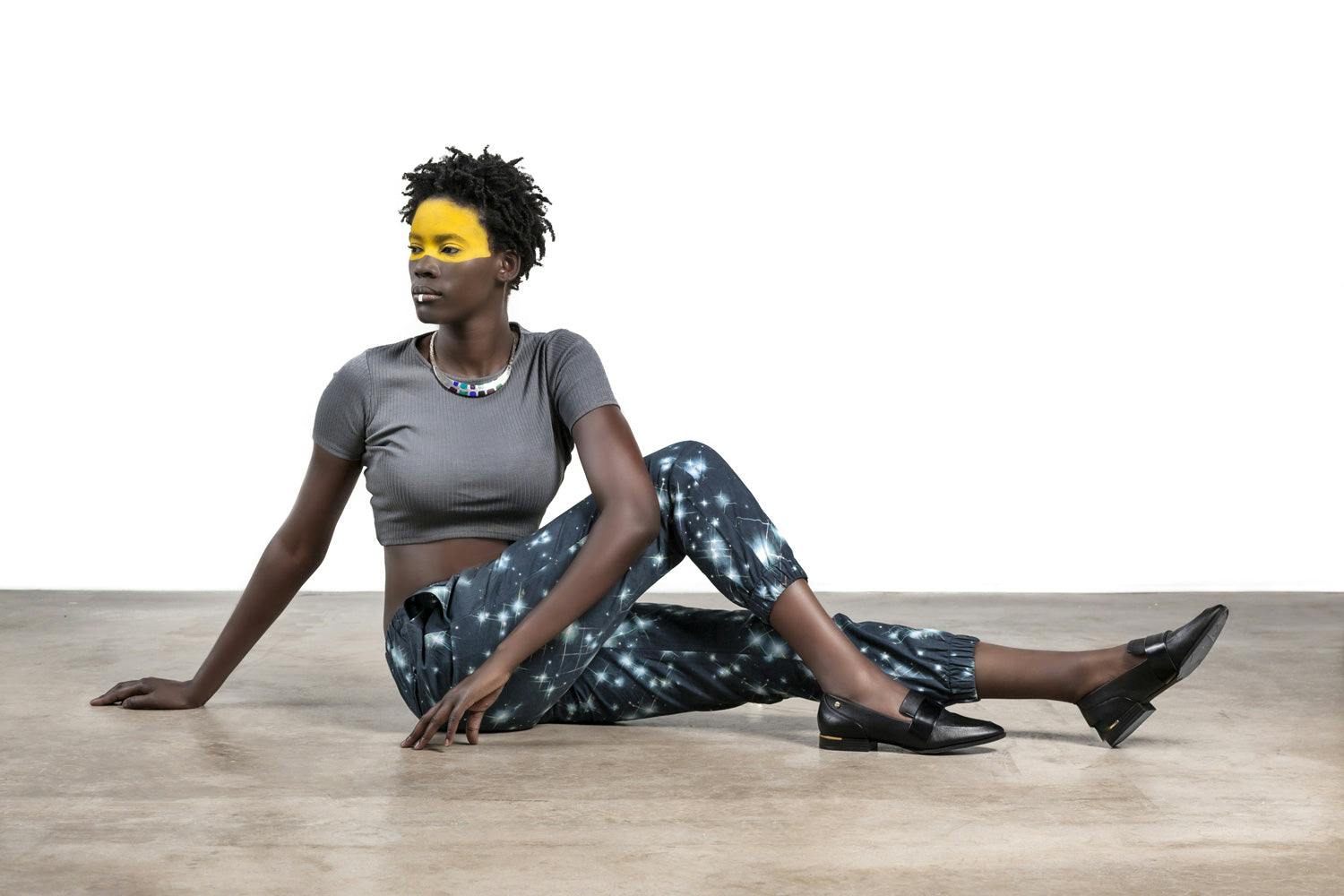 “Sophont in Action” Drawstring Pants by Desirée Holman